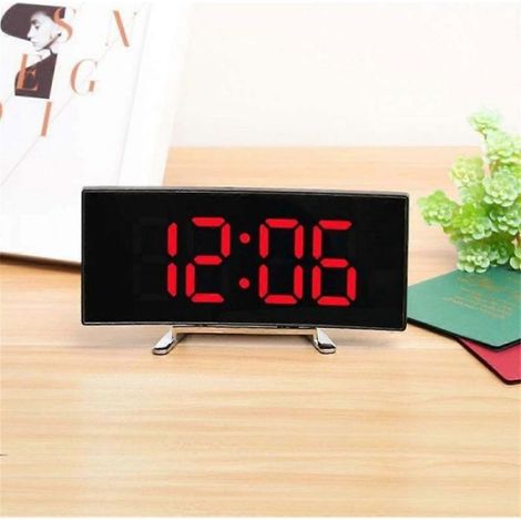 Réveil numérique incurvé à LED avec port USB, affichage miroir de la température et fonction snooze, table de chevet (1/4)