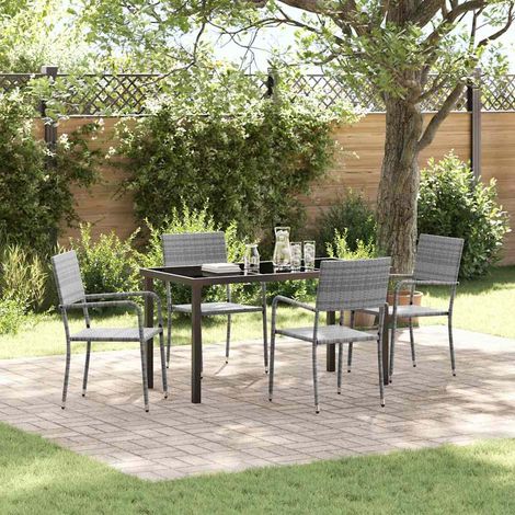Conjunto de Comedor de Jardín 5 pcs Gris Poliratán vidaXL (1/5)