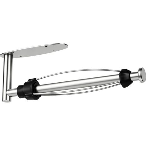 Porte-Rouleau Cuisine Inox - 1 Unité - Acier Inoxydable - Système Amortisseur - Fixation Murale ou Sous Meuble - Argent (1/5)
