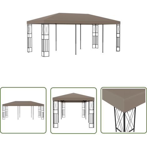 The Living Store Belvédère 6x3 m Taupe Tissu - Tonnelle Extérieure - Abri Solaire - Parasol - Gazebo - Tente De Jardin (1/5)