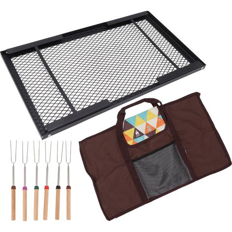 Grille pliable pour feu de camp, légère, peinture haute température, imperméable, chauffe homogène, gril extérieur avec pieds pliables, fourchette incluse (1/5)