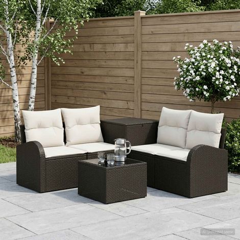 Set salotto da giardino modulare in polyrattan con tavolino e contenitore, nero, set da 6 - PANGIVO (1/5)