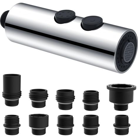 Tête de robinet de cuisine extractible métallique de rechange avec 10 adaptateurs, douchette extractible pour évier, buse de pulvérisation à 2 fonctions compatible avec Moen, American Airlines et S&W. (1/5)