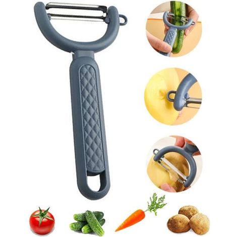 Éplucheur de légumes - Multifonctionnel - Acier inoxydable - Design ergonomique - Couleur bleue (1/4)