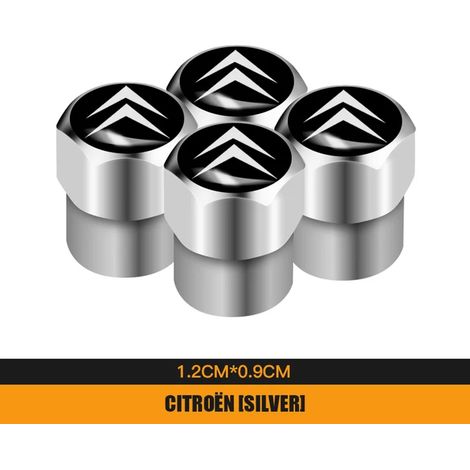 (B Argent) 4 bouchons de valve de pneu en métal pour voitures C4, C3, C5, C1, C2, Berlingo, C-Elysée, C4 Picasso, C4 Aircross et Saxo Grand. (1/5)