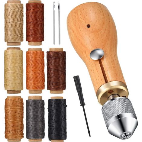 Kit de Couture pour Cuir, Polyvalent Aiguille Cuir Avec 8 faisceaux de fils, Ensemble d'outils de Couture à la Main,avec Fil Ciré, pour Coudre du Cuir et de la Toile (1/3)