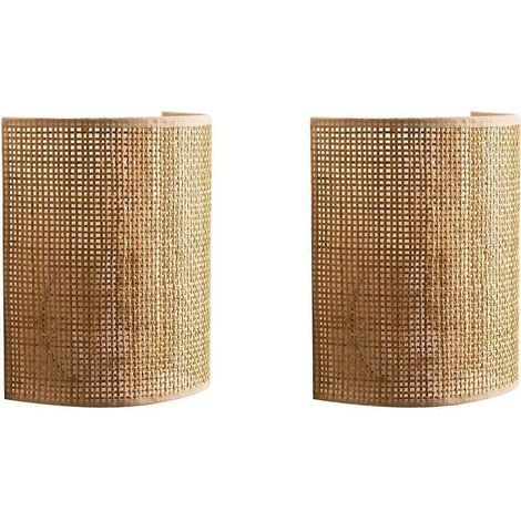 Lot de 2 appliques murales en rotin style ferme, éclairage mural pour salon, chambre, chevet, couloir, éclairage LED (1/5)