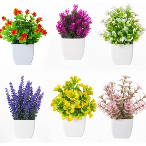 Lot de 6 plantes artificielles en pot, Petites plantes sans entretien – Ne décolore pas – Décor idéal pour bureau, maison, table (1/4)