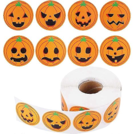 Rouleau d'autocollants citrouille d'Halloween, 500 feuilles d'autocollants à 8 faces, autocollants d'Halloween pour enfants, décorations de fête d'Halloween pour adultes (1,5 pouce) (1/4)