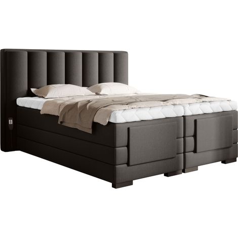 Lit boxspring électrique tissu marron avec matelas et surmatelas Arkos-180x200 (1/5)
