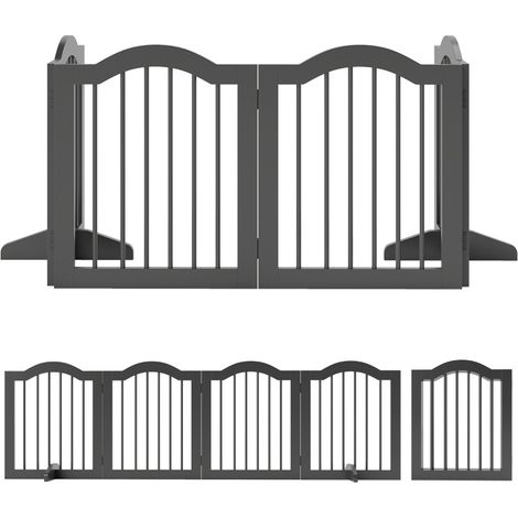 Barrière de sécurité pour chien pliante en bois massif noir, 4 panneaux, 208 x 29,5 x 61 cm (1/5)