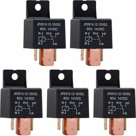 relais 5 broches 12 V 80 A. Relais automobile JD2912-1Z-12V80A 14VSPDT pour camions, bateaux, fourgonnettes et véhicules. (1/5)