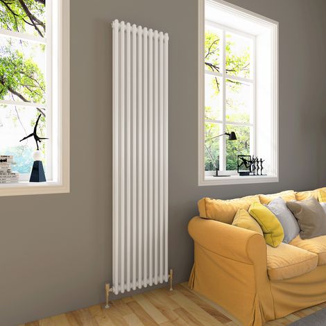 ELEGANT Traditional Radiator 1800 x 470mm Vertical Double Column Cast Iron Style Radiator White (1/5)