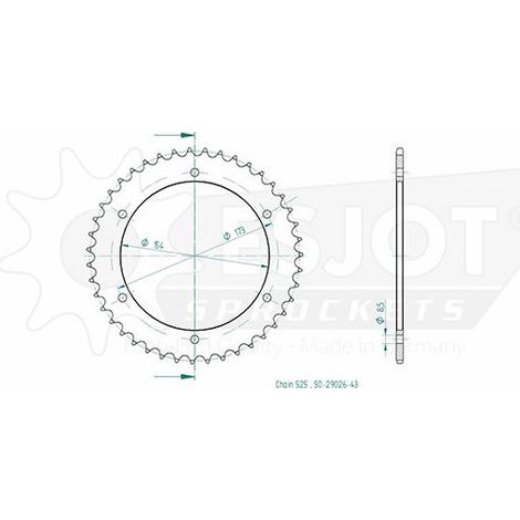 Couronne Acier Aprilia - 525 - 43 Dents - Made in Germany