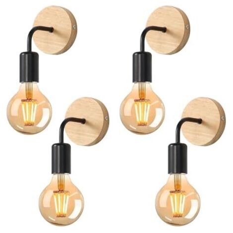 Pair 4 Pièces Lampe Murale Bois, Appliques Murale Interieur Industrielle, E27 Vintage Luminaire Interieur pour Chambre, Salon, Couloir, Restaurant, Noir (1/5)