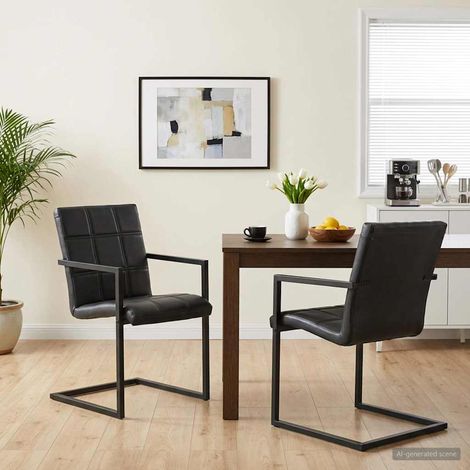 vidaXL Chaises à manger cantilever lot de 2 noir cuir véritable (1/5)