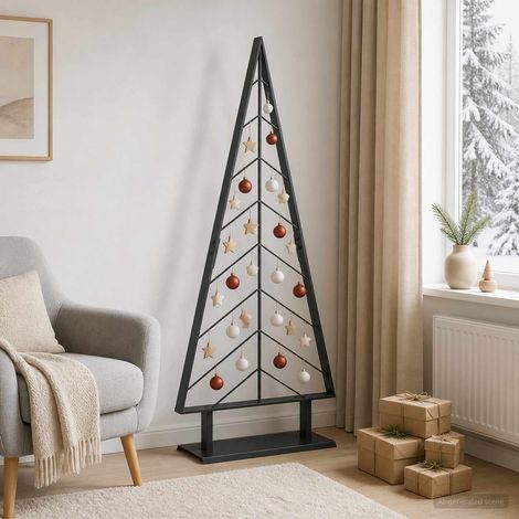 Sapin de Noël en métal avec support KUOPIO 125 cm Acier Noir (1/5)