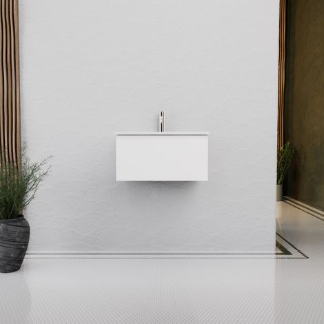 Inda - Badezimmerschrank B.60 mit glänzend/mattweißem Waschbecken 1 Schublade - Rubin