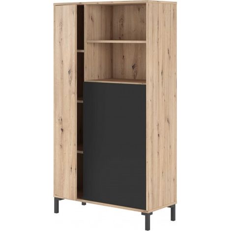 Vitrina para salón 77x141x33 cm con 2 puertas roble nudos y gris antracita – Florencia