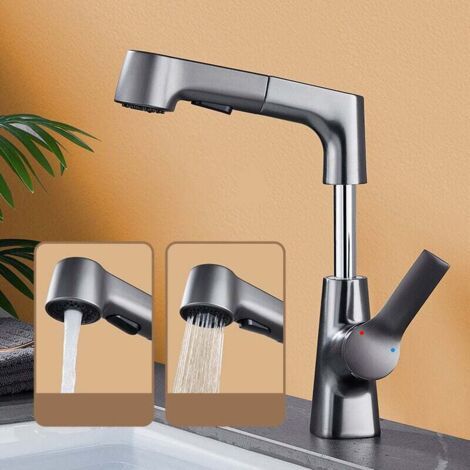 Robinet de Cuisine Extensible，Rotation 360°, Modes d'Eau Douce & Anti-Éclaboussures, Contrôle Température Froid/Chaud, Portée jusqu'à 60cm - Polyvalent & Pratique