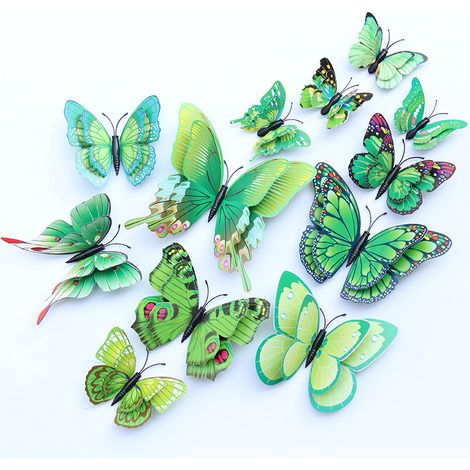 Stickers muraux papillons réalistes 3D double couche - Autocollants papillons colorés en PVC pour la décoration du salon
