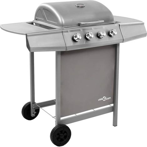 Barbecue gril à gaz avec 4 brûleurs-Plancha à gaz argenté (1/5)