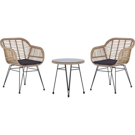 Set da Esterno 3 Pezzi Sedie Metallo e Poli Rattan Tavolo Piano in Vetro Tropea II
