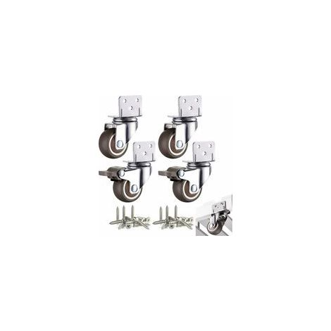 Juego de 4 ruedas giratorias de 32 mm – Capacidad de carga: 60 kg – Fabricadas en TPE y caucho sintético – Sistema de frenado – Placas de montaje incluidas (1/4)