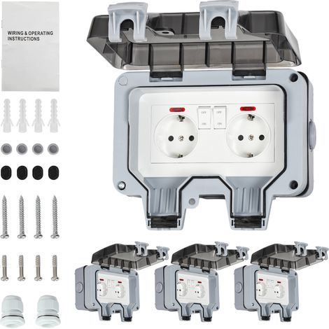 Randaco 4X Außensteckdose Gartensteckdose Outdoor Steckdose IP66 16A Wasserdicht Staubdicht Wandsteckdose 2 Loch mit Schalter