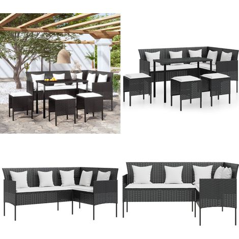 5-tlg. Sofagarnitur in L-Form mit Kissen Poly Rattan Schwarz - Outdoor Möbel - Gartenlounge - Sofa Garnitur - Rattan Gartenmöbel - Esstisch - Home & Living (1/5)