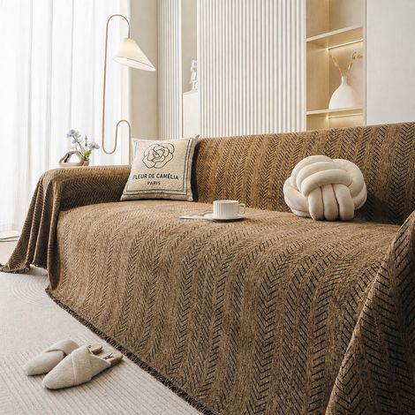 Jeté de canapé en chenille chevrons café 180 x 340 cm pour canapé 3 places 180 340cm réf 1510 30 × 30 × 8 cm 1,6 kg – Livraison gratuite