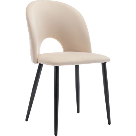 Chaise de salle à manger en velours beige avec dossier et pieds réglables, lot de 4 (1/5)