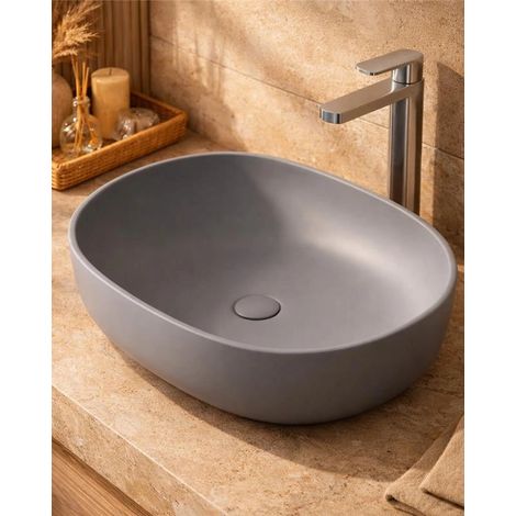 Lavabo a ciotola 60x41 cm grigio opaco in ceramica (1/2)