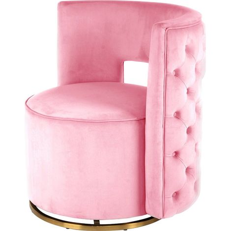 Fauteuil pivotant velours rose et base dorée glamour - rose poudré et or doré (1/4)