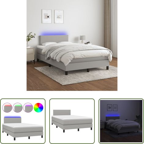 vidaXL LED-Leiste - Boxspringbett mit Matratze & LED Hellgrau 120x200 cm Stoff (1/5)