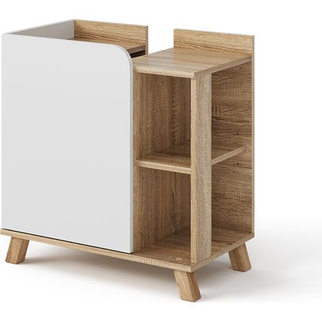 Mobile sottolavabo per bagno Karen, Sonoma/Bianco, 60 x 65 cm con anta e vani a giorno, Vicco