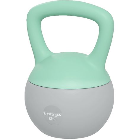 Kettlebell de 8 kg, lestée de sable, en métal, avec poignée antidérapante, pour usage domestique, 19 x 19 x 28 cm, verte et grise (1/5)