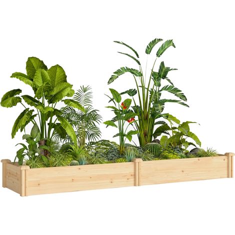 Bac à planter en bois naturel 235×66×26 cm, compartimenté avec cloison séparatrice et fond ouvert, idéal pour semis et cultures de jardin