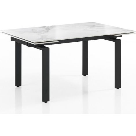 Tavolo "Antares" con gambe in metallo e piano in marmo, design moderno, 140/200 x 90 x h 76 cm -Nero Opaco (1/4)