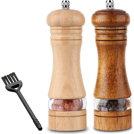 Moulins à Poivre et Sel Manuels en Bois - Épices Réglables avec Brosse de Nettoyage, Pour Mer, Piment, Hauteur 16,5 cm (1/5)