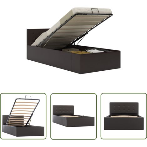 The Living Store Stauraumbett Hydraulisch Grau Kunstleder 90×200 cm - Stauraumbett - Einzelbett - Kunstlederbett - Boxspringbetten - Schlafraumgestaltung (1/5)