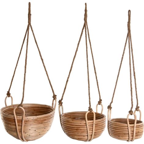 Support suspendu macetero en corde naturelle tressée élégant - naturel corde tressée bois clair (1/5)