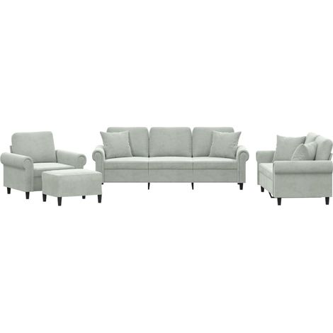 Ensemble de Canapé  Sofas 4 pcs avec coussins gris clair velours