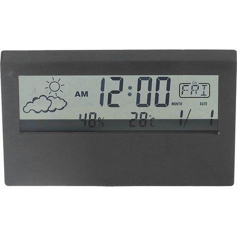 Réveil LCD Transparent multifonctionnel, grand écran, alimenté par batterie, numérique, pour la maison et les voyages, noir
