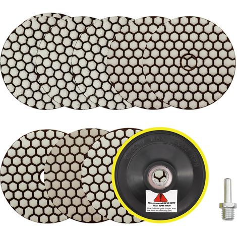 Disque Diamant Polissage 4"/100mm - 8 Pièces Grain 50x3/100x2/200/400/800 Polissage Pads avec M14 Support Pads+Adaptateur pour Granit Marbre Pierre Artificielle Quartz pour Meuleuse D'angle (1/5)