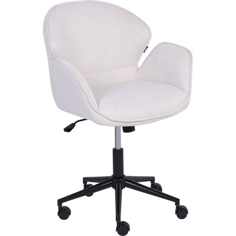 Chaise de Bureau en Polyester avec Structure en Métal Pivotante Réglable et Inclinable Meuble de Bureau Blanc Cassé Belmar (1/5)