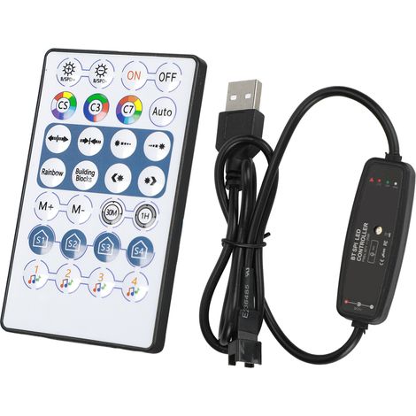 Contrôleur sans fil Bluetooth RGB pour rubans LED avec télécommande, mode musique et couleurs oniriques via USB pour rubans LED 5V (1/5)