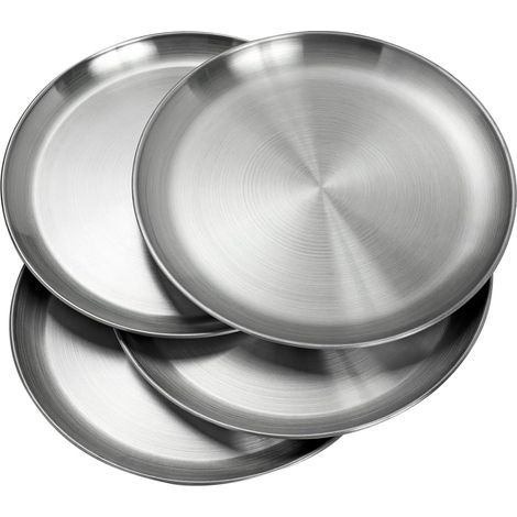 Assiettes en acier inoxydable 20 cm – Lot de 4 pièces légères et incassables – Non toxiques et lavables au lave-vaisselle – Alternative durable (1/4)