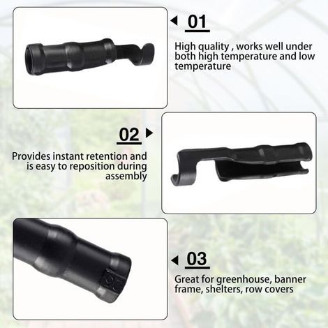30 Stück Schlauchschellen für Gartenhäuser, 25 mm Kunststoffclips für Gewächshausfolien, Schlauchklemm-Set, für Gewächshausbannerrahmen, Überdachung, schwarz, saisonales Pflanzenzubehör (1/4)