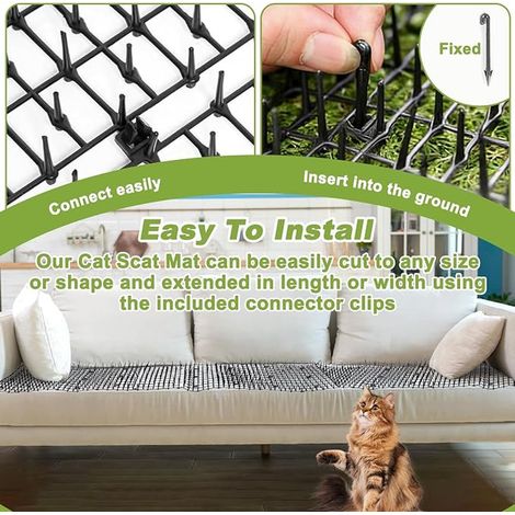 Tapis Repulsif Chat avec Piquets Sol Attache Câble, Tapis Anti Chats à Picots Exterieur Interieur, Grille Chien Dissuasive pour Jardin, Canapé Plantes (1/3)